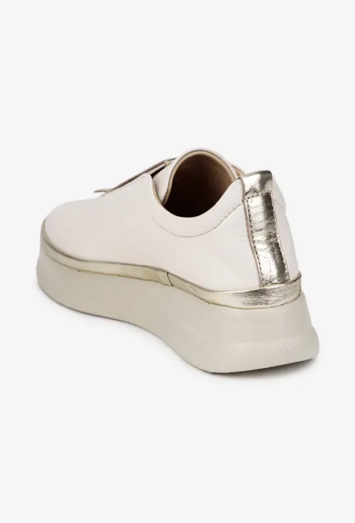 Pantofi dama bej cu auriu din piele naturala cu elastic picture - 4