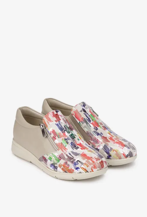 Pantofi dama bej cu detalii multicolore din piele naturala picture - 3