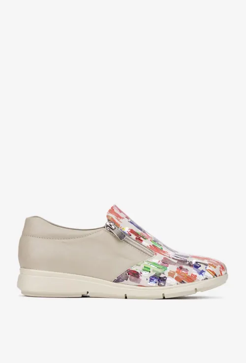 Pantofi dama bej cu detalii multicolore din piele naturala picture - 2