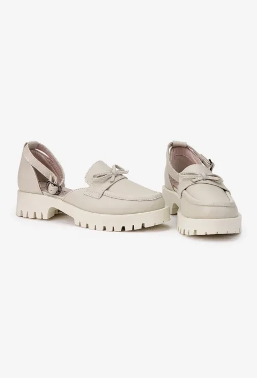 Pantofi dama bej din piele naturala cu funda picture - 6