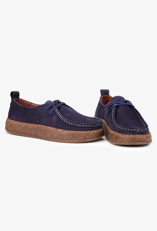 Pantofi dama bleumarin din piele nabuc picture - 6