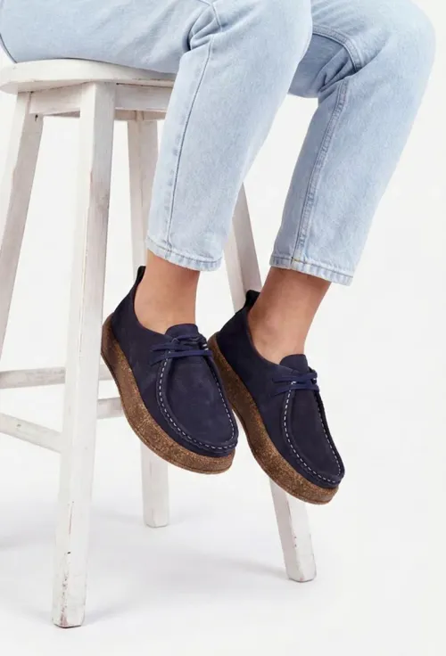 Pantofi dama bleumarin din piele nabuc picture - 2