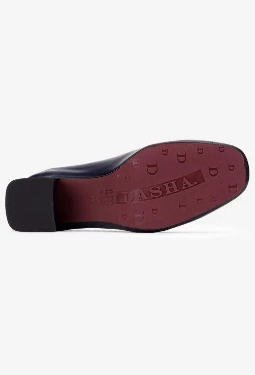 Pantofi dama bleumarin din piele naturala cu toc picture - 6