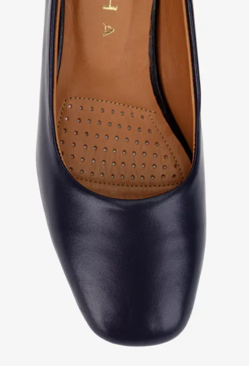 Pantofi dama bleumarin din piele naturala cu toc picture - 8