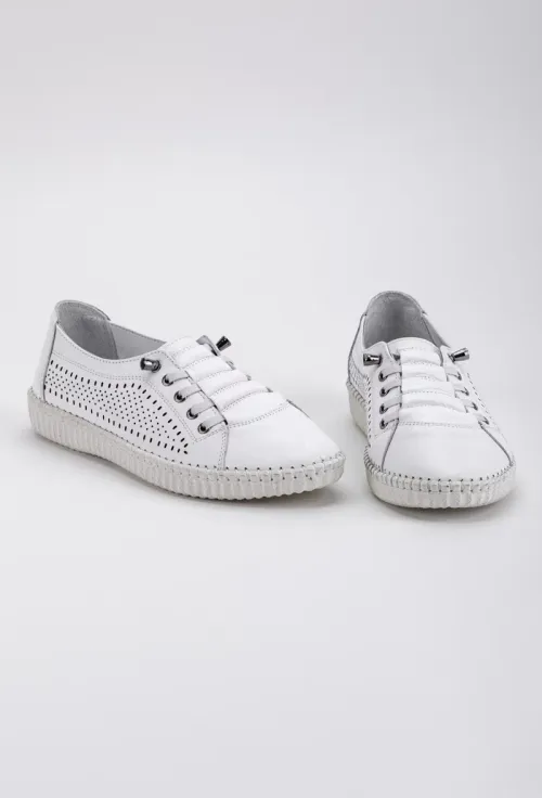 Pantofi dama casual albi din piele perforata pe laterale picture - 6