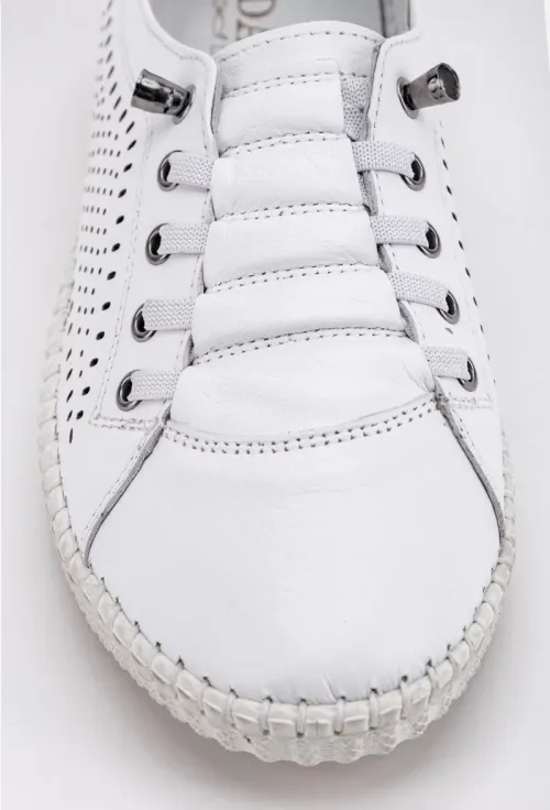 Pantofi dama casual albi din piele perforata pe laterale picture - 7