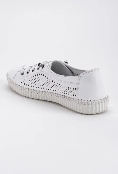 Pantofi dama casual albi din piele perforata pe laterale picture - 4