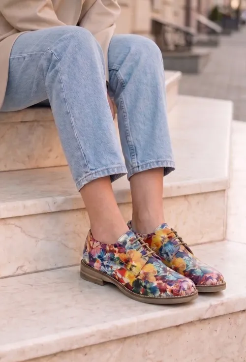 Pantofi dama din piele cu imprimeu floral multicolor picture - 2