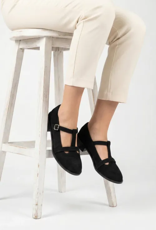 Pantofi dama din piele intoarsa neagra picture - 2