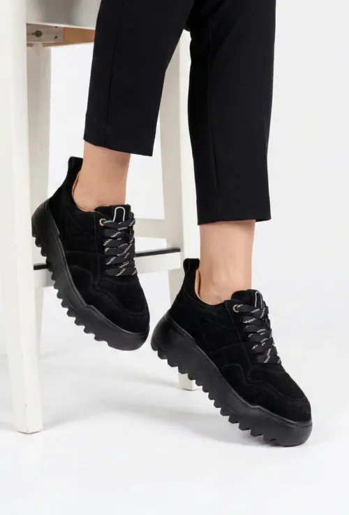 Pantofi dama din piele intoarsa neagra picture - 7