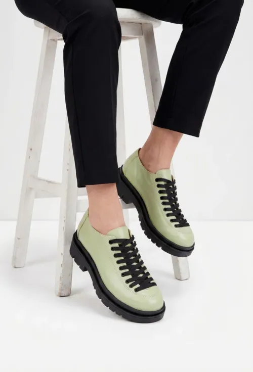 Pantofi dama din piele naturala verde deschis picture - 2