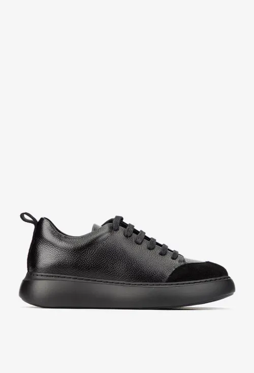 Pantofi dama din piele texturata neagra picture - 3