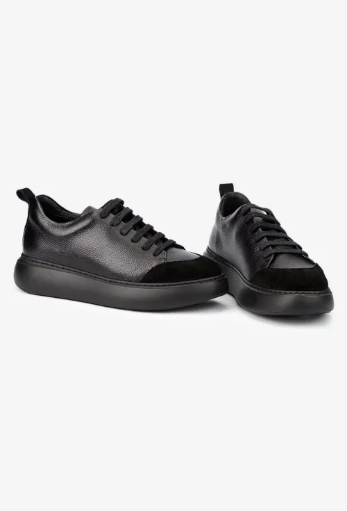 Pantofi dama din piele texturata neagra picture - 6