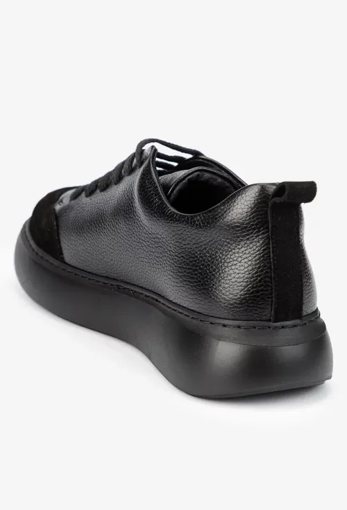 Pantofi dama din piele texturata neagra picture - 4
