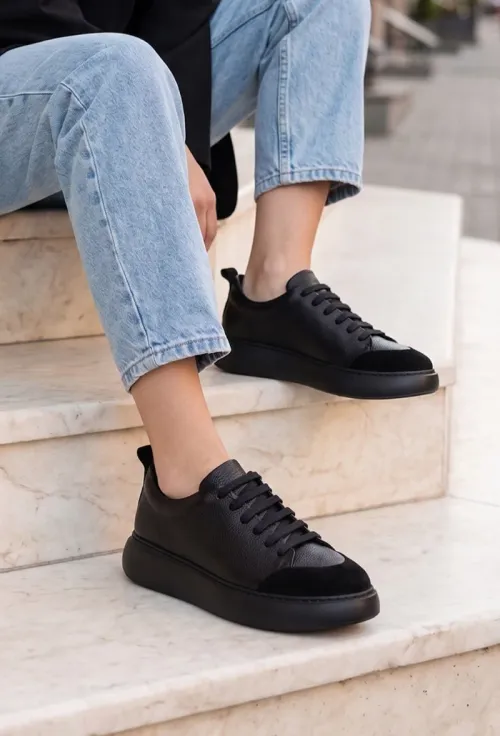 Pantofi dama din piele texturata neagra picture - 2