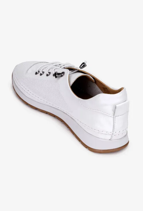 Pantofi dama ecru din piele cu siret elastic picture - 3
