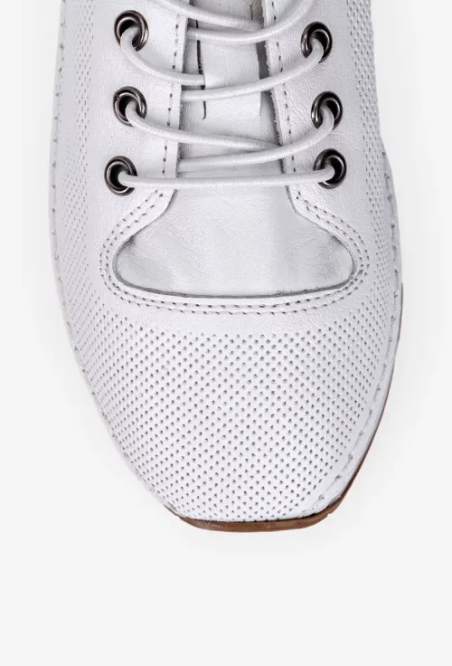 Pantofi dama ecru din piele cu siret elastic picture - 6