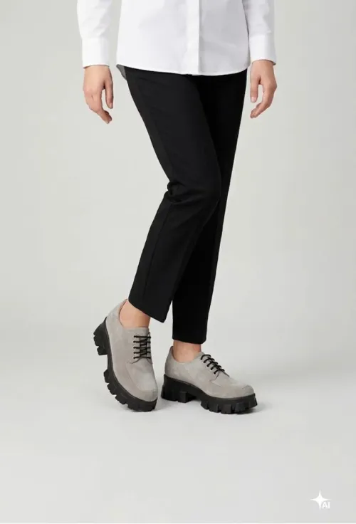Pantofi dama grej din piele intoarsa picture - 2