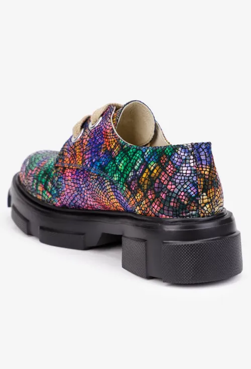 Pantofi dama multicolori din piele naturala cu siret picture - 5