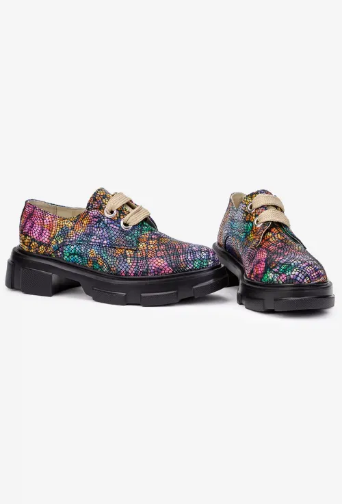 Pantofi dama multicolori din piele naturala cu siret picture - 7