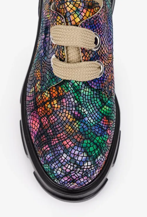 Pantofi dama multicolori din piele naturala cu siret picture - 8