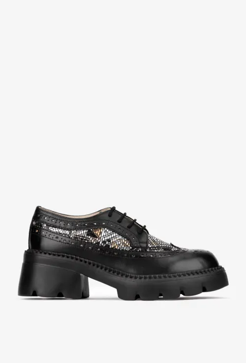 Pantofi dama negri din piele cu model picture - 3