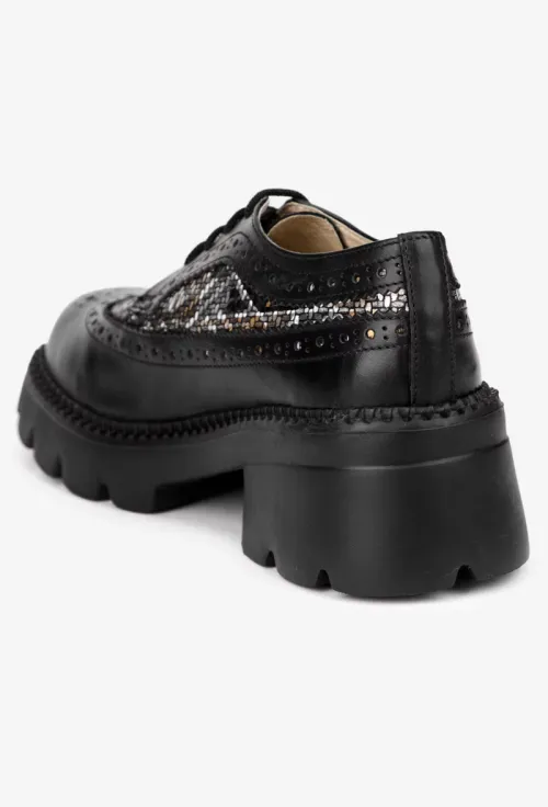 Pantofi dama negri din piele cu model picture - 4