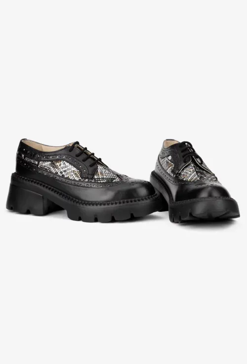 Pantofi dama negri din piele cu model picture - 6