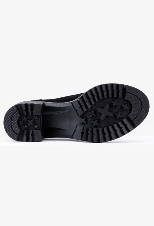 Pantofi dama negri din piele intoarsa cu siret si toc gros picture - 5