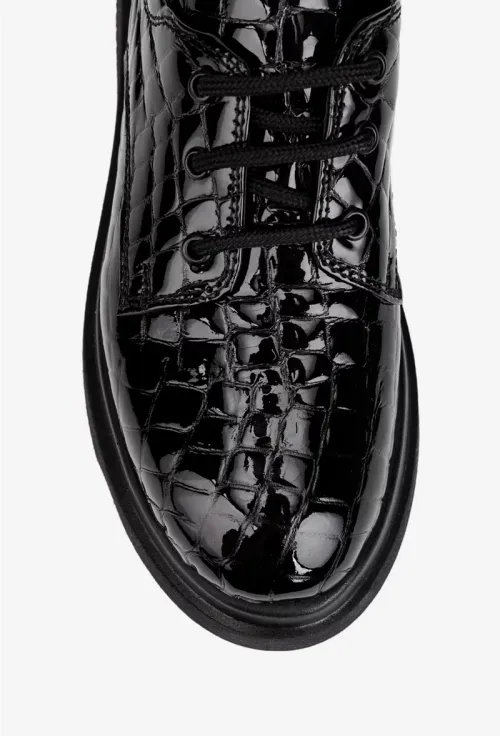 Pantofi dama negri din piele lacuita croco picture - 8