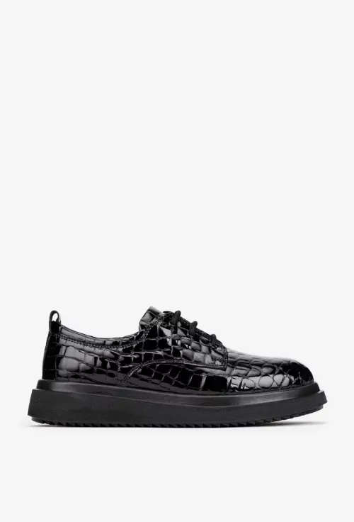 Pantofi dama negri din piele lacuita croco picture - 4