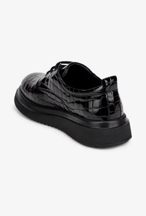Pantofi dama negri din piele lacuita croco picture - 5