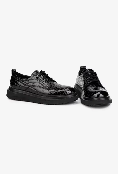 Pantofi dama negri din piele lacuita croco picture - 7