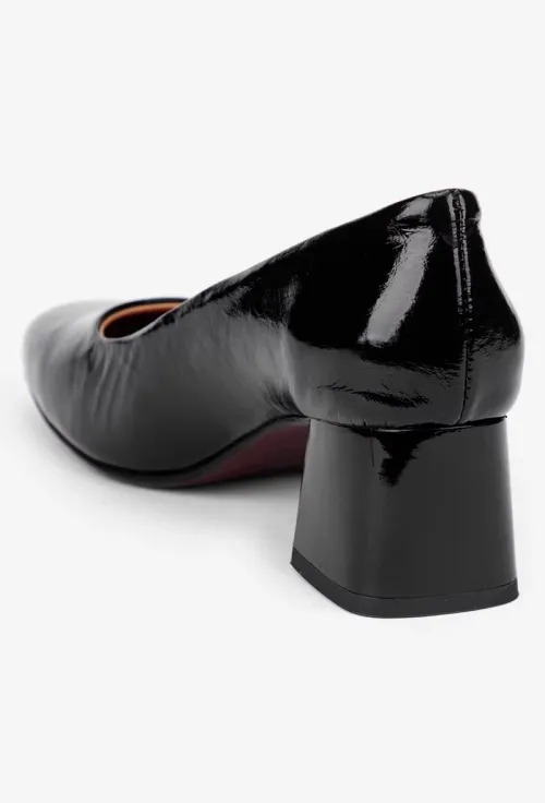 Pantofi dama negri din piele lacuita cu toc picture - 5