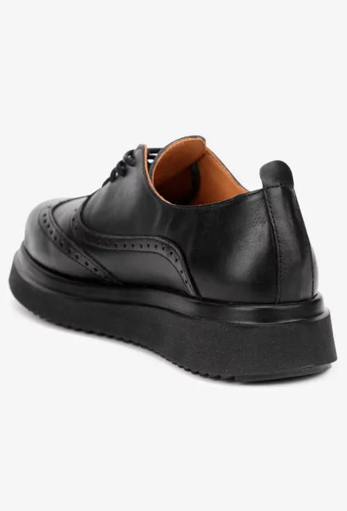 Pantofi dama negri din piele naturala cu aspect perforat picture - 4