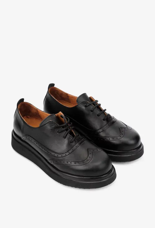 Pantofi dama negri din piele naturala cu aspect perforat picture - 2