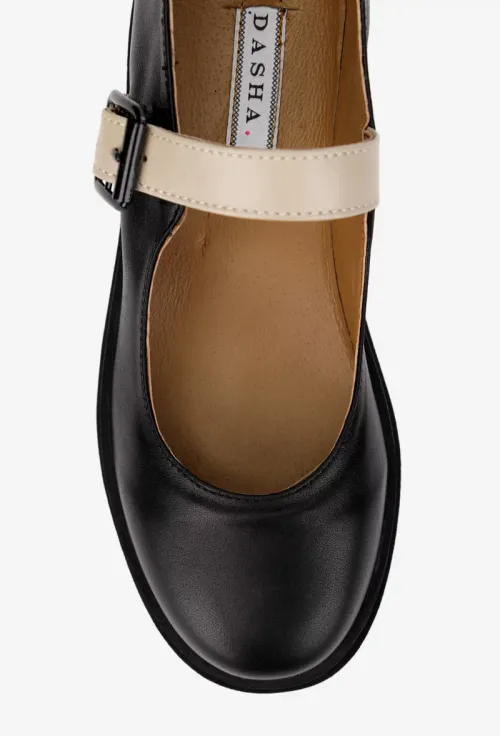 Pantofi dama negri din piele naturala cu bareta taupe picture - 6