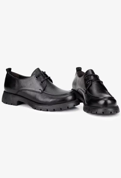 Pantofi dama negri din piele texturata cu toc mic picture - 6