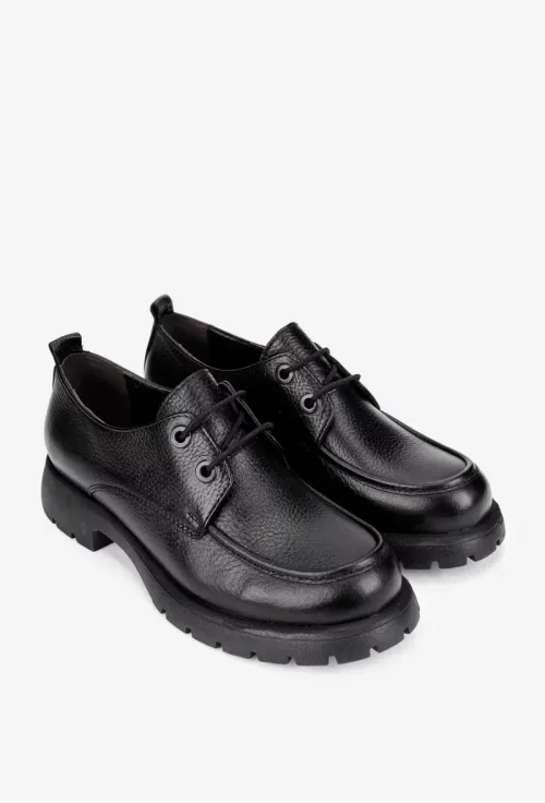 Pantofi dama negri din piele texturata cu toc mic picture - 2