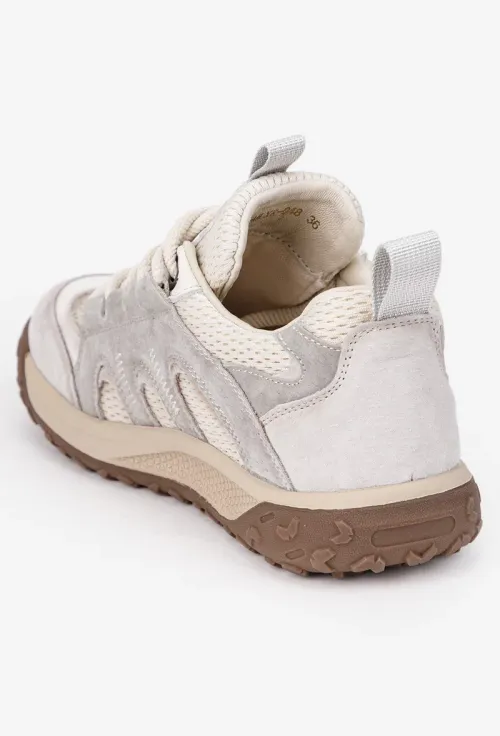 Pantofi dama NUR bej cu gri din piele si material textil picture - 5