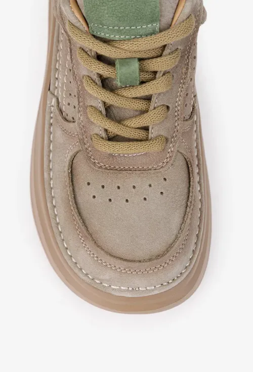 Pantofi dama NUR bej cu verde din piele nabuc picture - 9