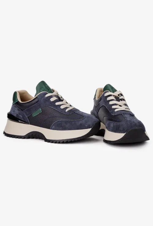 Pantofi dama NUR bleumarin cu verde din piele picture - 7