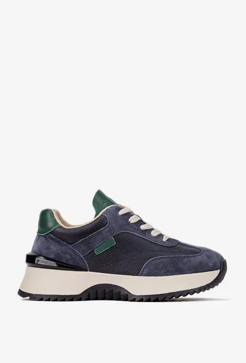 Pantofi dama NUR bleumarin cu verde din piele picture - 4