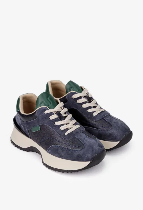 Pantofi dama NUR bleumarin cu verde din piele picture - 2