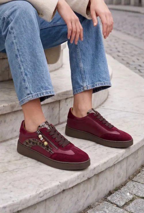 Pantofi dama NUR bordo din piele cu fermoar picture - 2