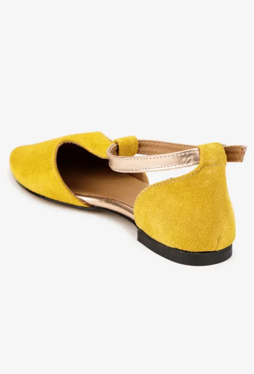 Pantofi dama NUR din piele intoarsa galbena cu decupaje picture - 4