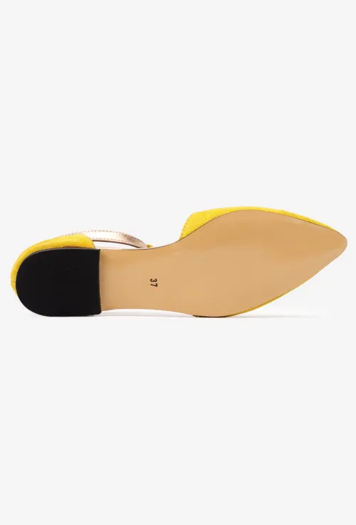 Pantofi dama NUR din piele intoarsa galbena cu decupaje picture - 5