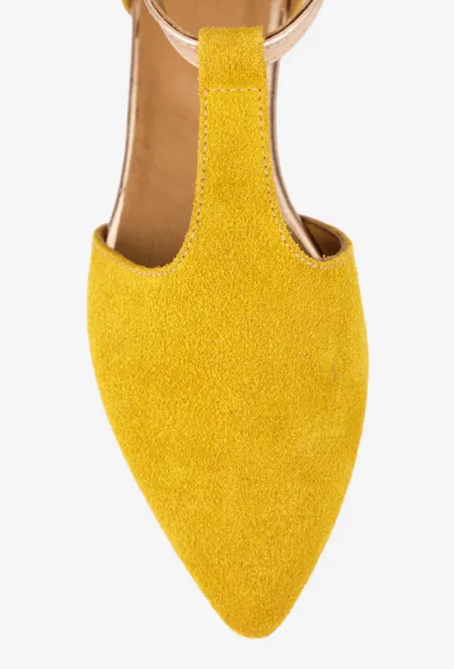 Pantofi dama NUR din piele intoarsa galbena cu decupaje picture - 7