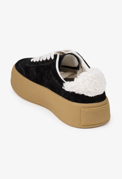 Pantofi dama NUR din piele intoarsa neagra accesorizati cu blanita picture - 5