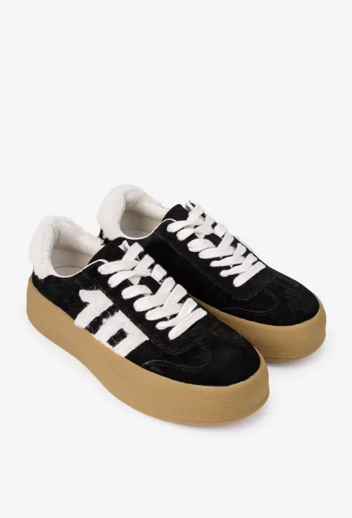 Pantofi dama NUR din piele intoarsa neagra accesorizati cu blanita picture - 2